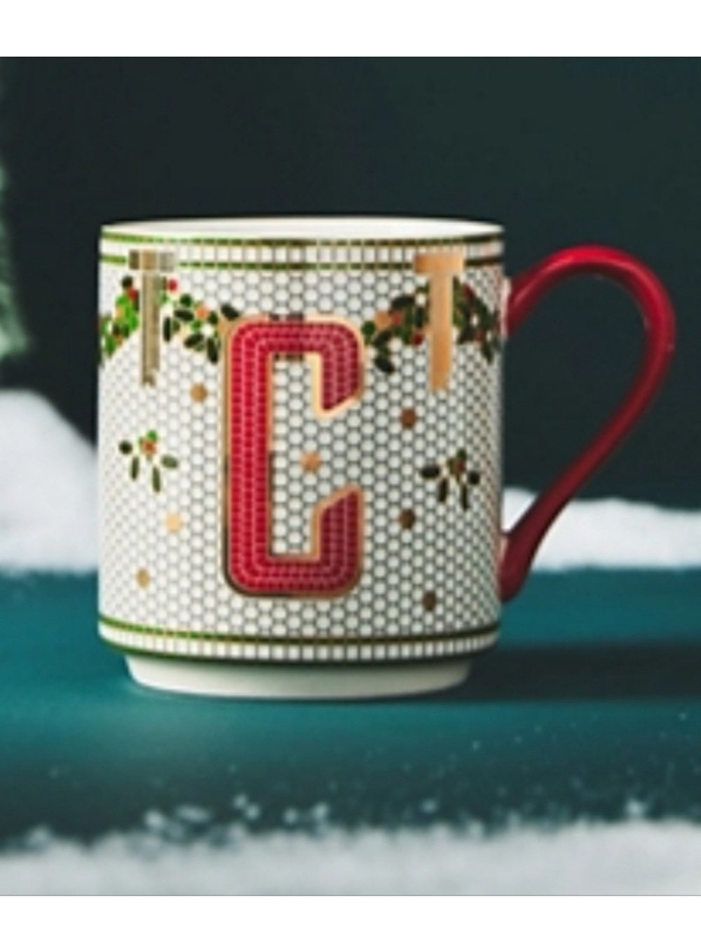 Anthropologie Bistro Tile Stoneware Monogram Q Festive Edition Coffee